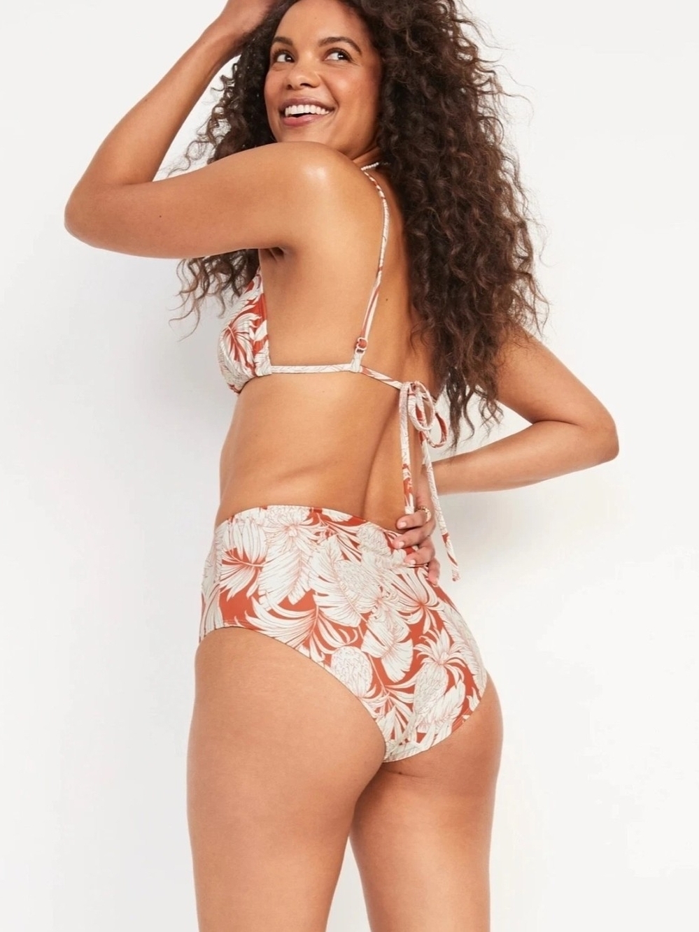 Old Navy Womens Orange/White Tropical Floral High-Waist Triangle Bikini XS